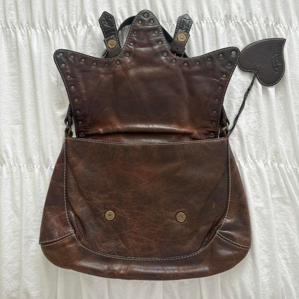 ROBERTO CAVALLI Brown Western Glam Leather Boho Turquoise Studded Structured Bag - Picture 6 of 8